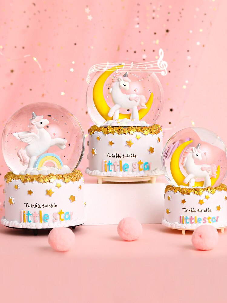 De proyección de cristal caja de música con forma de bola de cristal música copo de nieve carrusel chica de Cumpleaños globo de nieve
