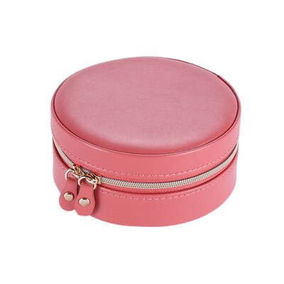 Guanya Stud Earrings Rings Jewelry Box Portable Storage Organizer Zipper Portable Women Useful Makeup Display Travel Case: Round 2Layer RED