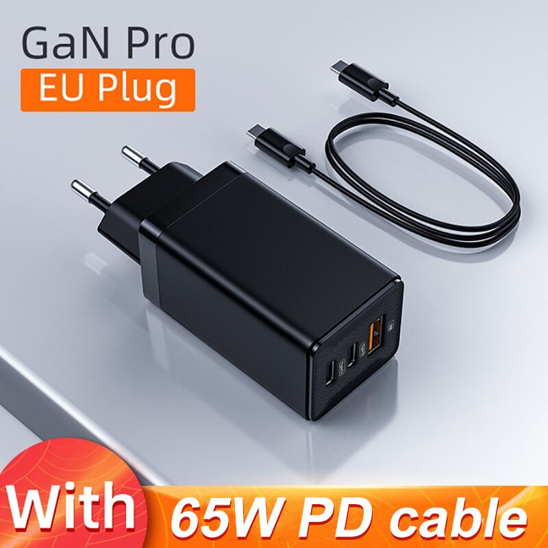 Ładowarka USB 65W szybkie ładowanie 4.0 3.0 QC4.0 QC PD3.0 PD USB-C typ C szybka ładowarka USB dla iPhone 12 Pro Samsung Macbook iPad: EU With Cable Black