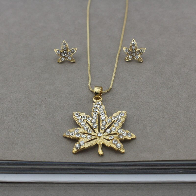 Conjunto De Jóias de Casamento de ouro da moda feminina jiayijiaduo-cor colar brincos de cristal maple leaf Nigéria presente do Dia Dos Namorados