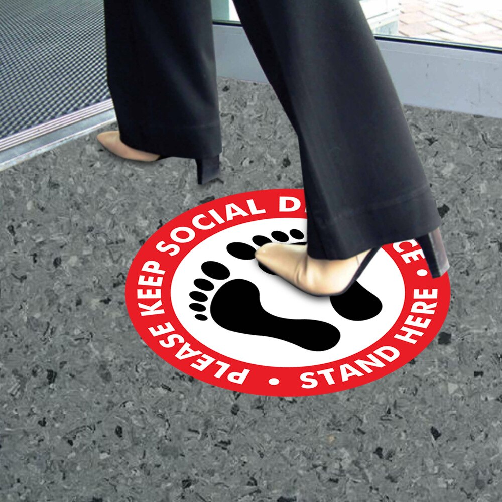 Warteschlange Abstand Sozialen Abstand Serie Menge Kontrolle Boden Aufkleber Halten Ihre Abstand Logo Einfache Protece Distanziert Stehen Hier