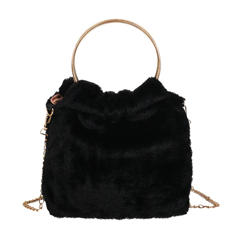 Offre spéciale sac à bandoulière moelleux doux épaule sacs à main femmes automne Shopping fourre-tout en peluche sac de messager loisirs quotidiens: Black