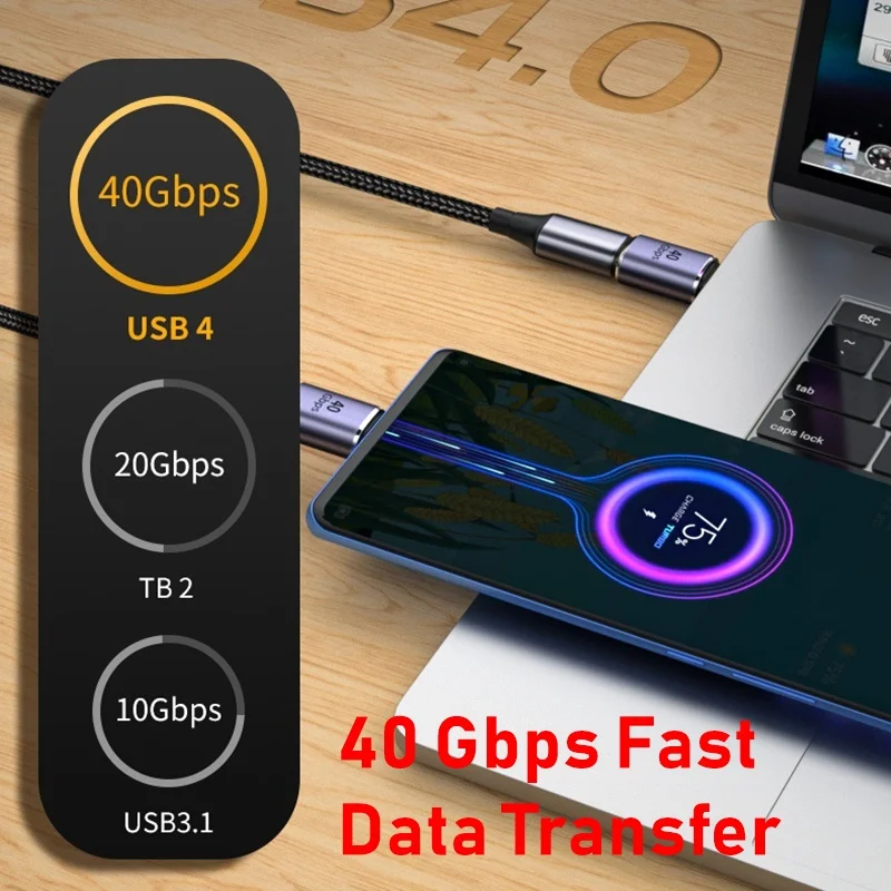 Adaptadores USB C Adaptador de ángulo recto en forma de U Tipo C Hembra a Tipo C Macho 40Gbps Adaptador de datos rápido Convertidor Adaptadores de carga