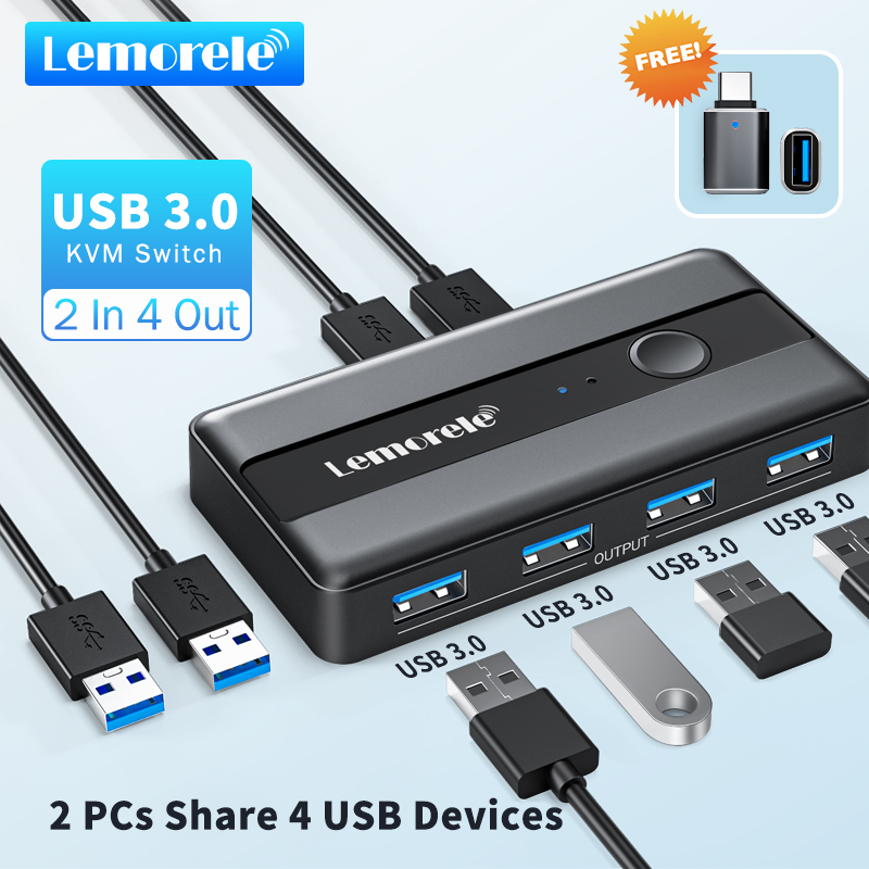 Lemorele USB KVM schalten Adapter USB 3.0 Umschalter 2 Eingänge 4 Ausgänge USB schalten KVM Umschalter Drucker Teiler für Computertastatur