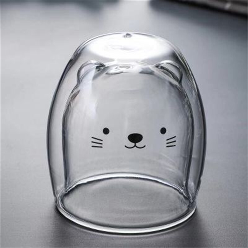 Cute Bear Shaped Double Wall Glass Mug Prevent Scald Cartoon Lovely Double Glass Milk Coffee Cup With Round Mouth Drinkware: G