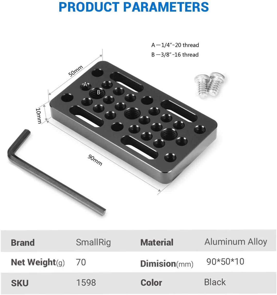 SmallRig Video Switching Cheese Plate Camera Easy Plate for Railblocks, Dovetails and Short Rods For DSLR Camera Cage Rig 1598