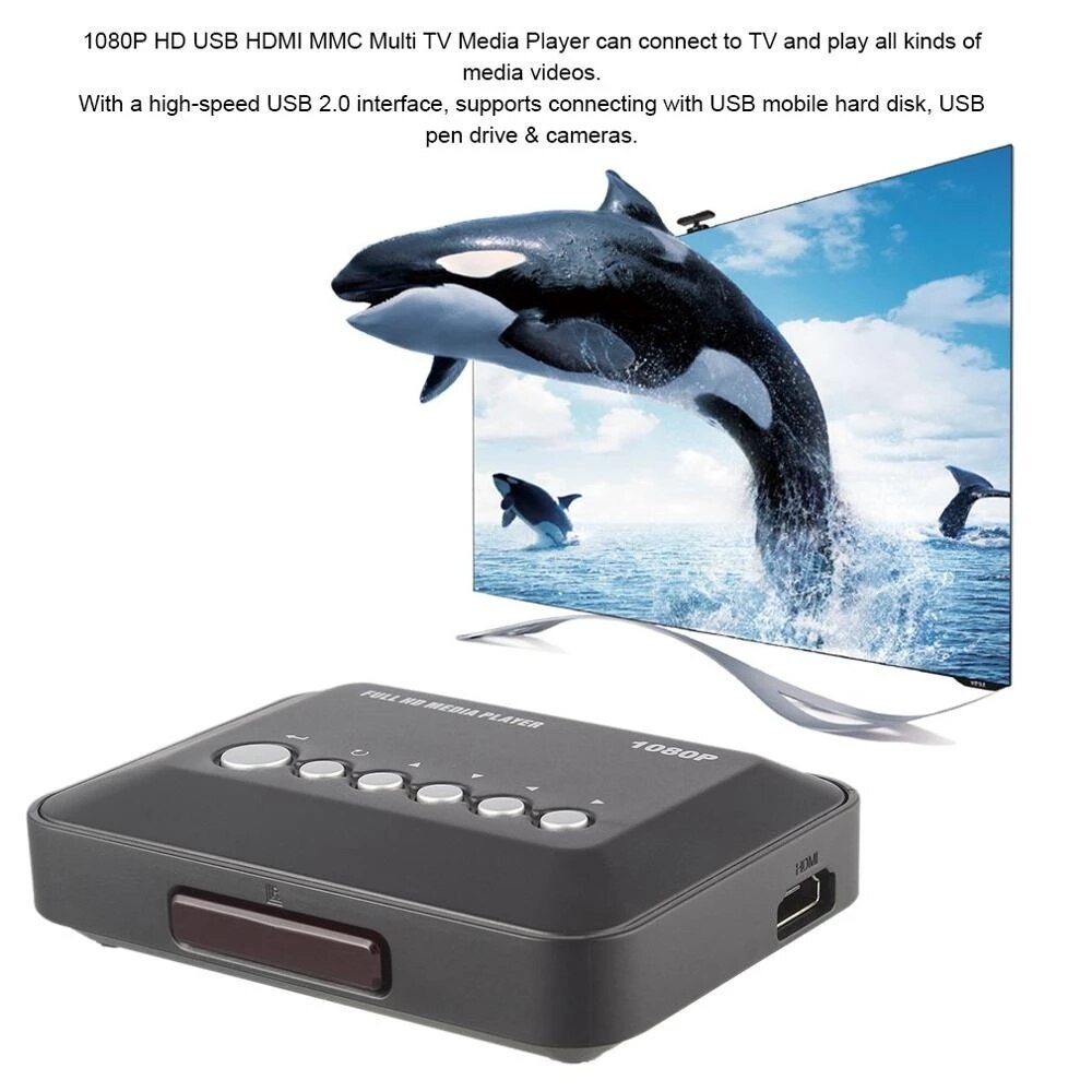 1080P HD SD/MMC TV video SD MMC RMVB MP3 5V 2A Multi TV USB scatola lettore multimediale compatibile HDMI con telecomando IR