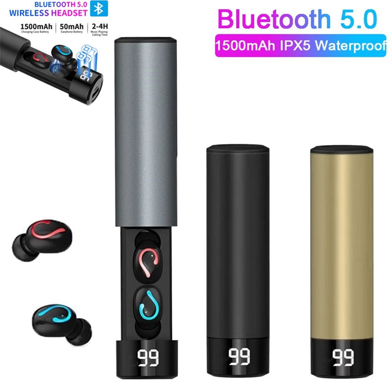 Tws Bluetooth 5.0 Koptelefoon Opladen Doos Draadloze Hoofdtelefoon Sport Waterdichte Oordopjes Headsets Met Microfoon