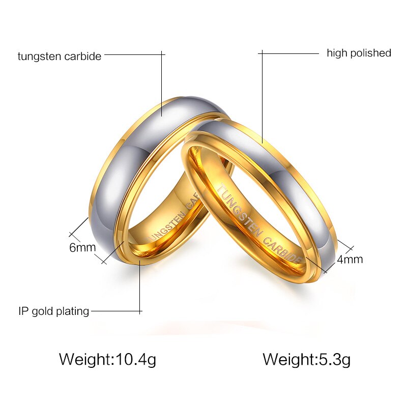 VNOX Wolfraam Carbide Trouwring - 4mm/6mm Breedte - Gepolijste Rand - Romantisch voor Dames & Heren