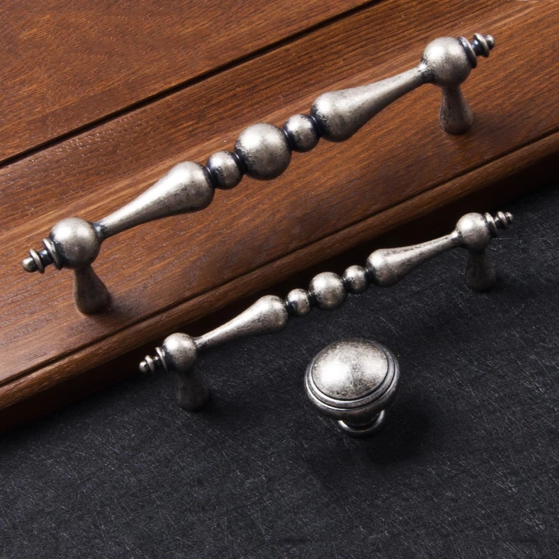 Poignée de traction pour armoire de cuisine, 3.75 "5", boutons pour commode, couleur Antique, Bronze, or, argent, Chrome, noir, solide: 96mm / Antique Silver