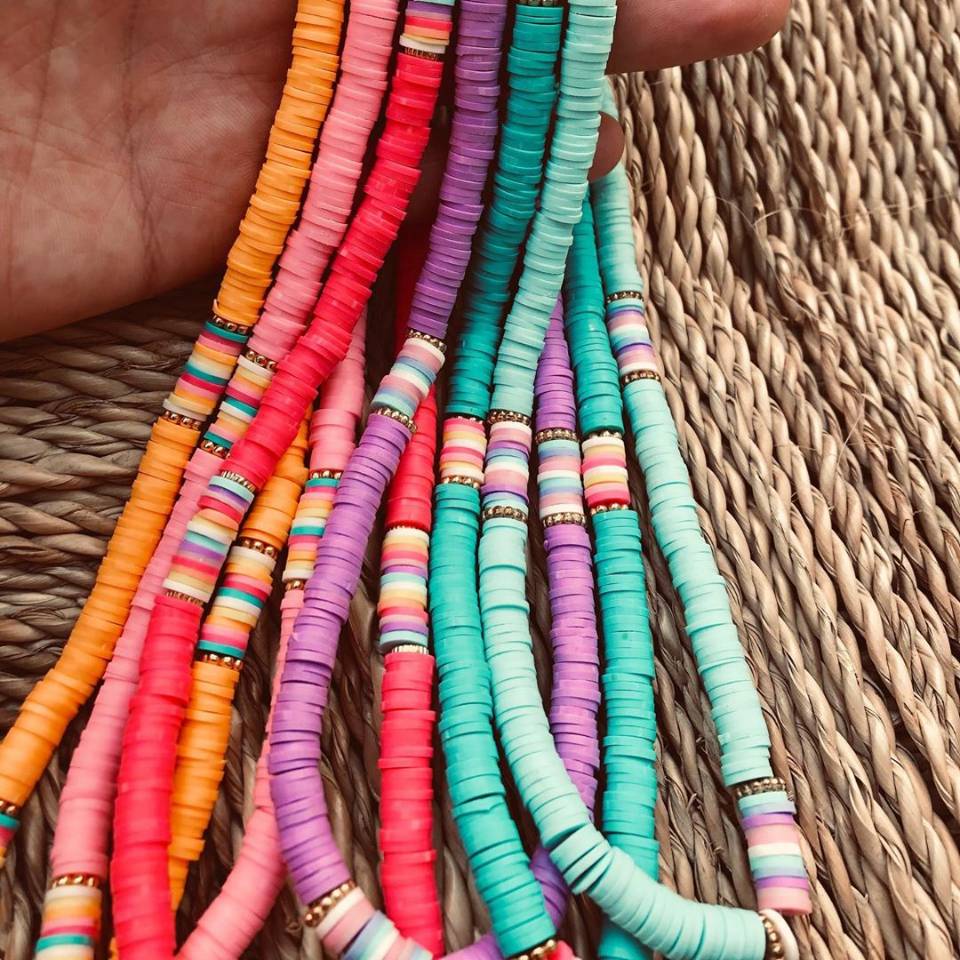 G. Ycx 6 Mm Strand Heishi Kralen Kraag Kettingen Regenboog Gestreepte Polymeer Klei Strand Surfer Ketting Choker Voor Vrouwen Meisje