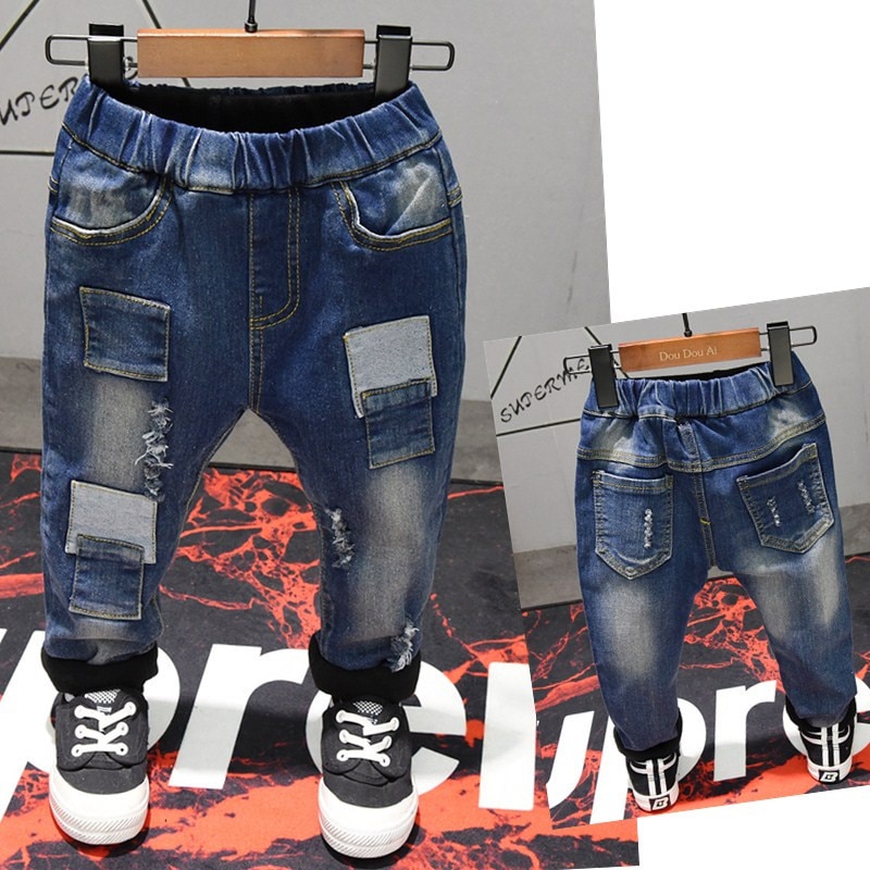 Winter Baby Boy Jeans Cotton Skinny Jeans Kids Velvet Warm Trousers for Boys Washing Denim Pants Teenage Boys Clothing