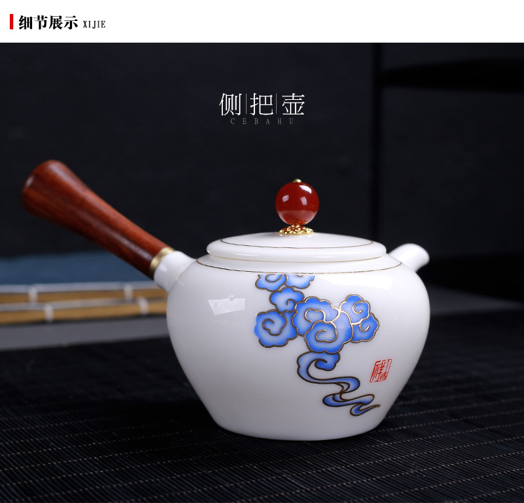 Høj kvalitet suet jade keramisk tekop stor tre-talent dæk skål te maker håndlavet hvid porcelæn skål: Lilla