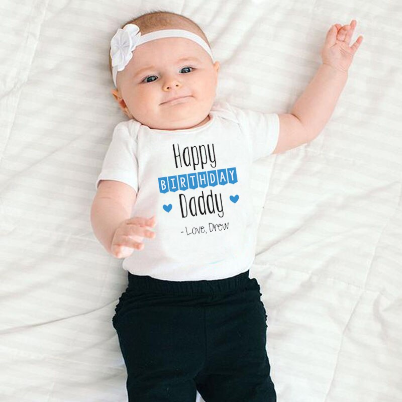 DERMSPE Casual Newborn Baby Boys Girls Short Sleeve Letter Blue Printed Cotton Romper Baby Outfits Clothes White