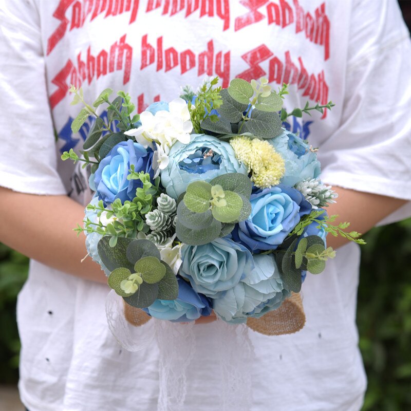 Blå buket til brude kunstig blomsterbuket de ægteskab vandfald elfenben bryllup blomster brude bryllup buketter