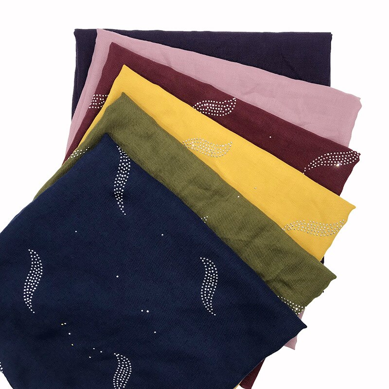 1PC musulman foulard bandana solide écharpe chaude strass châles carré pashmina femmes populaire silencieux islamique hijab