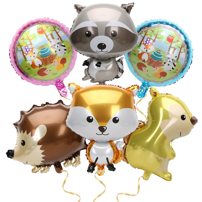 6Pcs 1Pcs Baby Shower Forest Theme Party Balloons Set Cartoon Amnimal Fox Squirrel Animal Balloons Birthday Party Decorations