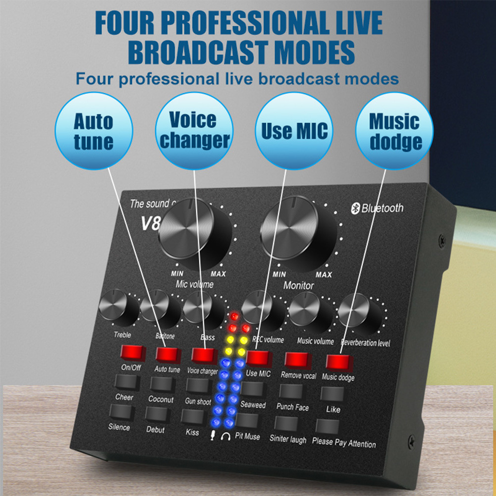 Computer External Sound Card Voice Mixer Wireless Noise Reduction Live Multiple Effects Sound Card Bluetooth-compatible 5.0