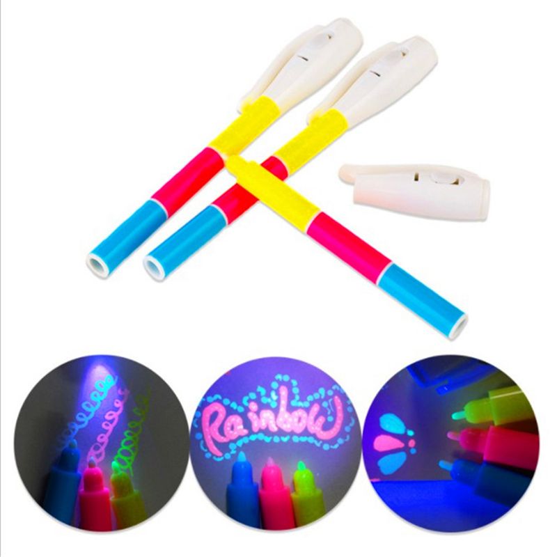Magic 3 Colors UV Fluorescent Pen Light Combo Stationery Invisible Ink Pen Stationery Office School Supplies Secret DIY