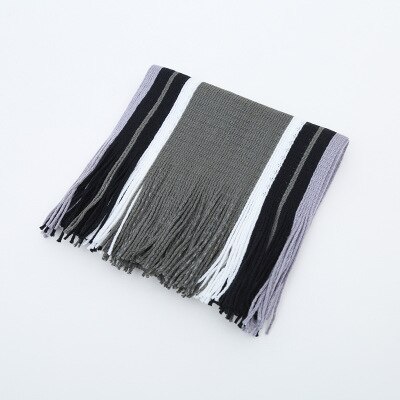 Hommes écharpe hiver rayé tricot Long châle enveloppement col foulards pour hommes décontracté gland Pashmina Tippet Simple étole: Striped Gray