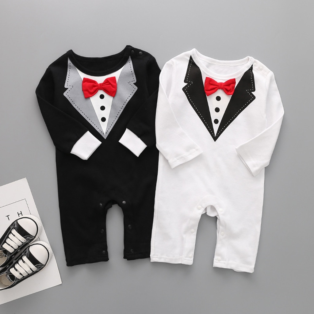 Neugeborene Jungen Gentleman Anzug Fliege Strampler Gesamt Kleidung Outfits Baumwolle Komfortable Neue Geboren Baby Jungen Kleidung