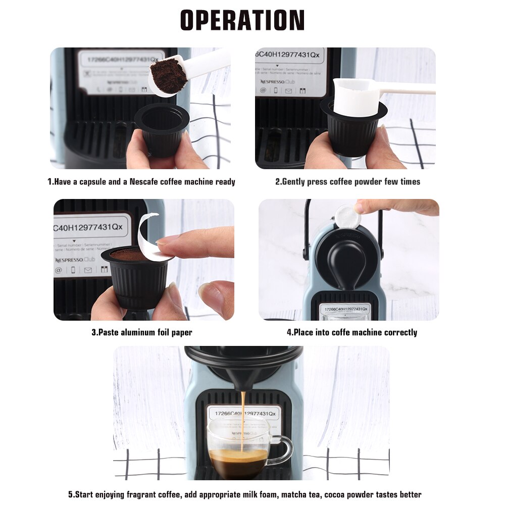 100sets Disposable Empty Coffee Capsule Cups Pods Aluminum Seals Stickers for Nespresso Machines Maker White Color