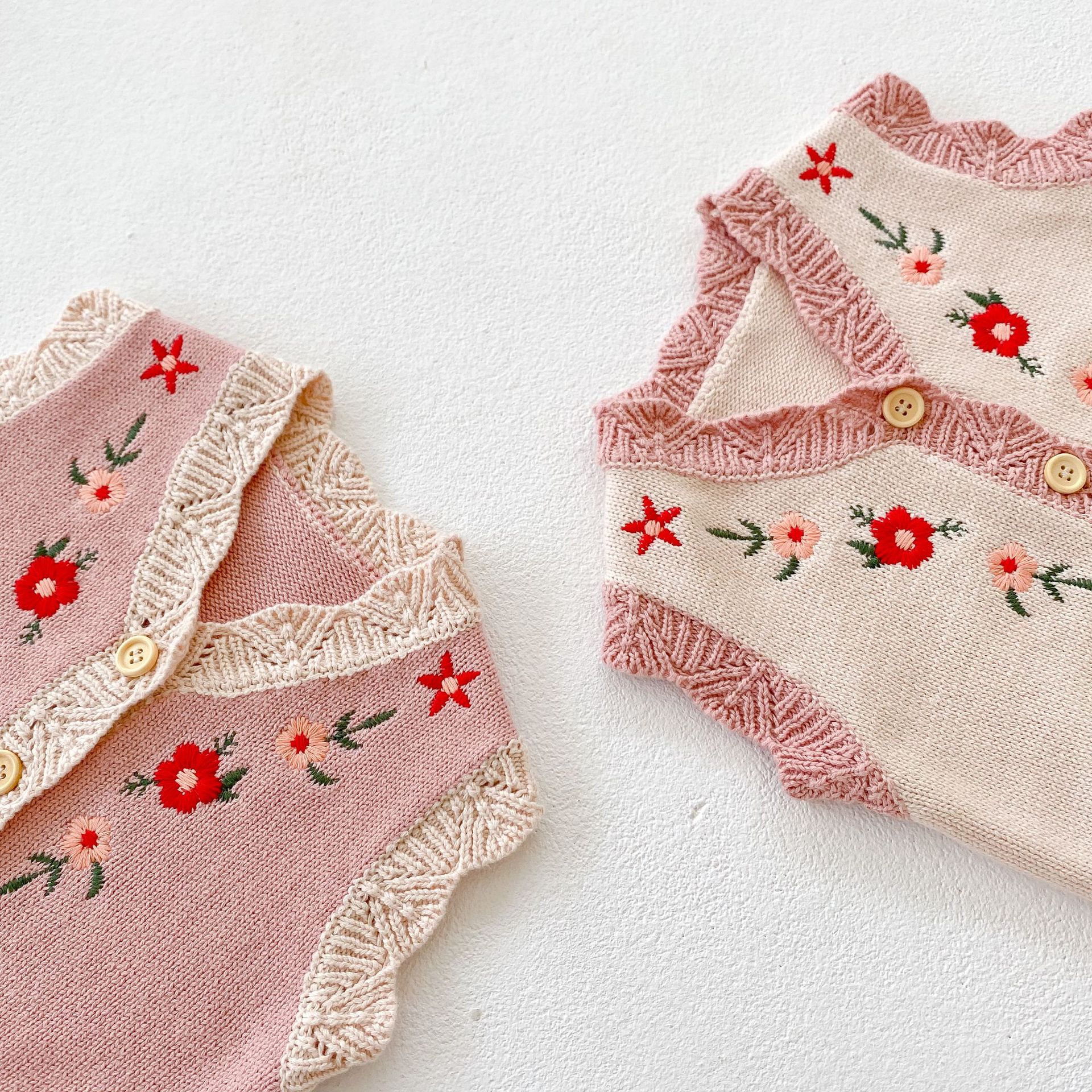 Strickweste für babys, ärmellos, mit blumenstickerei, süße strickjacke für mädchen, lässige babyweste