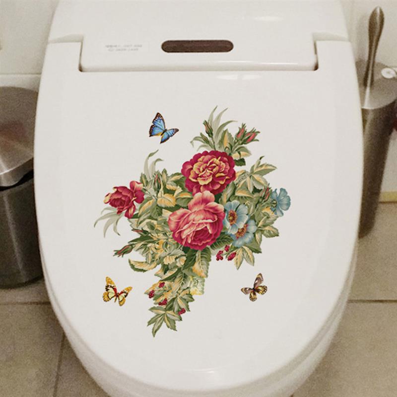Wc Deksel Sticker Bloem Patroon Vinyl Art Waterdicht Behang Verwijderbare Badkamer Decals WC Toilette Poster: 6