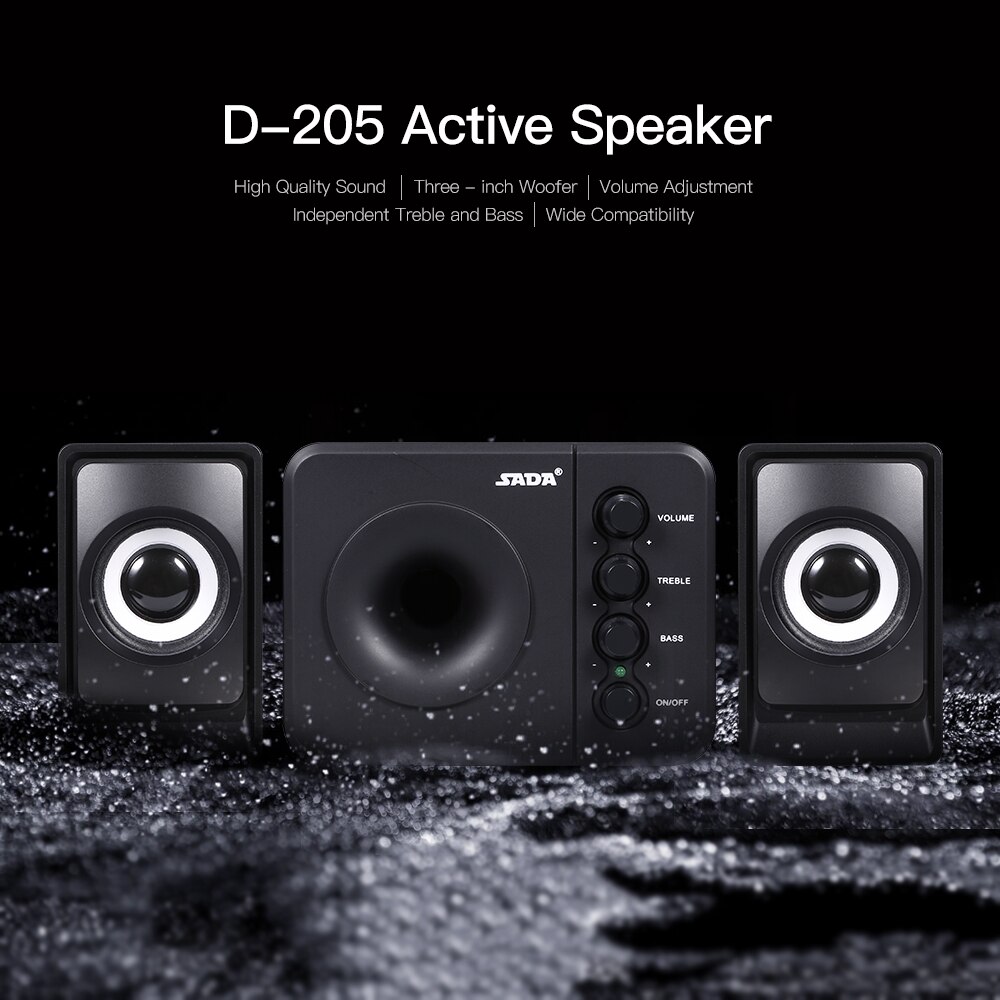 D-205 Actieve Luidspreker Computer Speaker Stereo Input Speaker Usb-Aangedreven Speaker 3.5Mm Audio Speaker Black