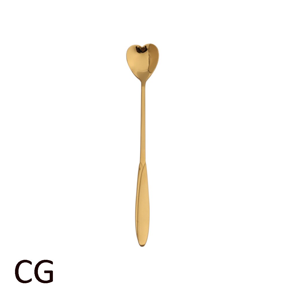 Rustfrit stål ske blomster guld ske lang håndtag sukker dessert teske bar cafe service: C guld