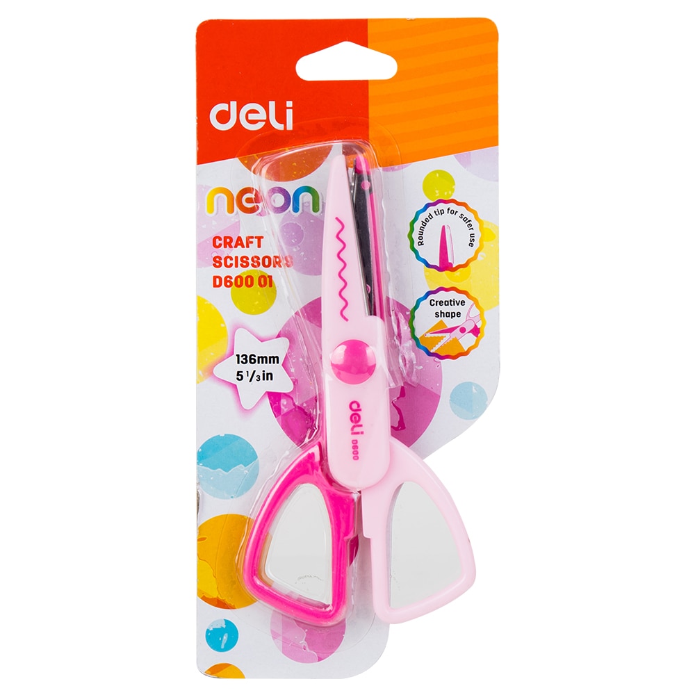 DELI School Scissors Neon Zigzag Crafting 2 Shape Scissor Cute Hand Craft Scissors Paper for Kids &amp; Students