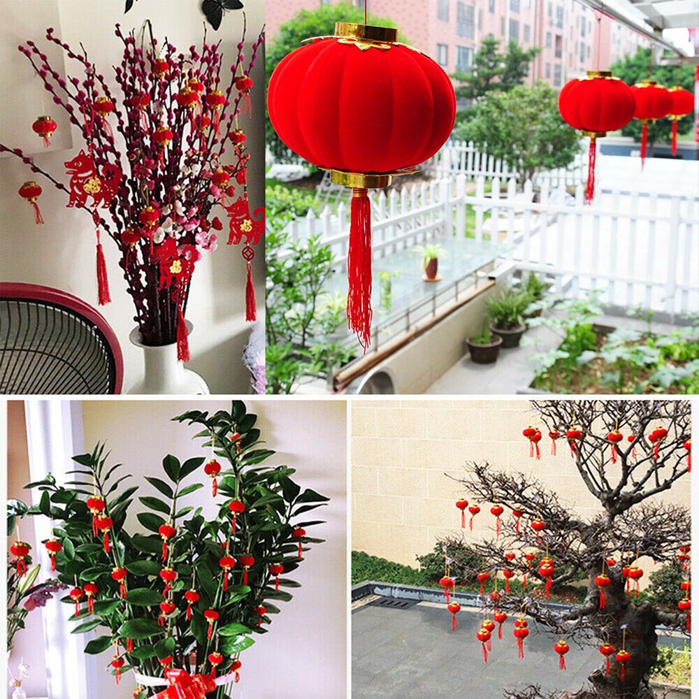 Small Red Chinese Mini Lanterns 30 Pieces Pack Year Festival Wedding Decor Plastic Lanterns Decoration Style