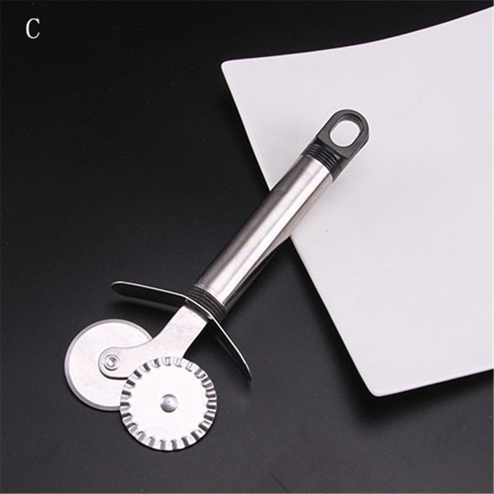 Keuken Pizza Hulpmiddel Pizza Cutter Rvs Dubbele Roller Pizza Mes Cutter Gebak Pasta Deeg Crimper 4 Patronen: C