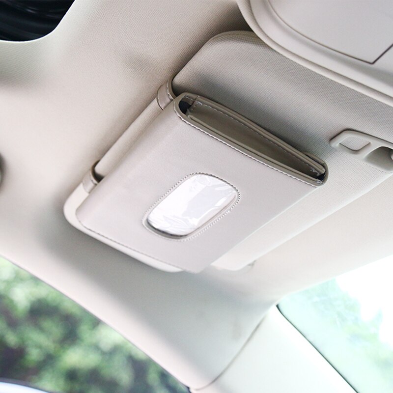 Car Sun Visor Tissue Box Holder PU Leather Paper Napkin Organizer Hanging Tissue Towel Case Car Interior Auto Accessories: Beige