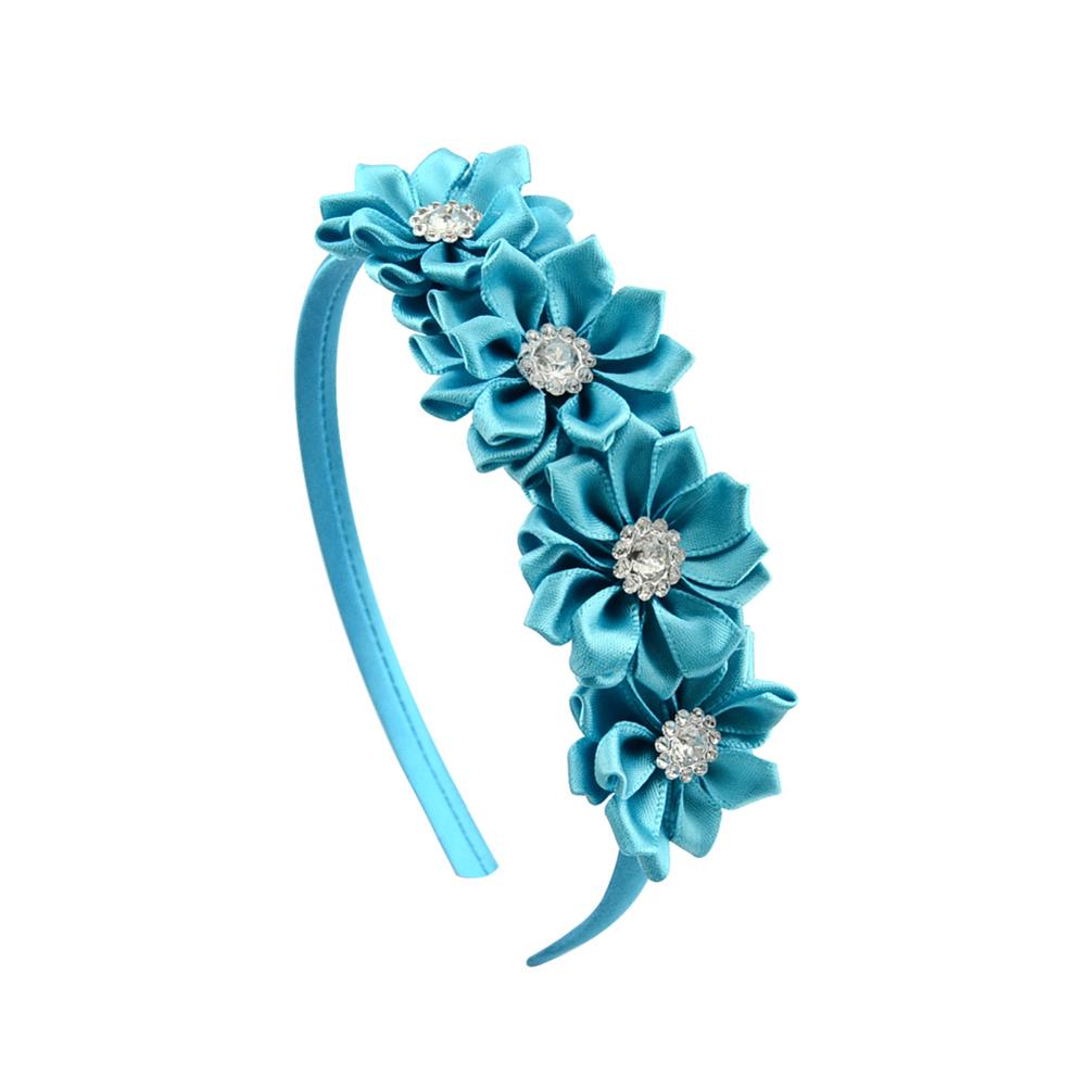 1PC Cute Hairband Kids Princess Headwear Boutique Triple Satin Flowers with Zircon Hair Accessories Head Hoop for Girls Headband: green