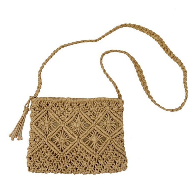 Sac à main à franges, sacoche en corde de coton, sac en fil de coton, sac à épaule Oblique, sac tissé Portable