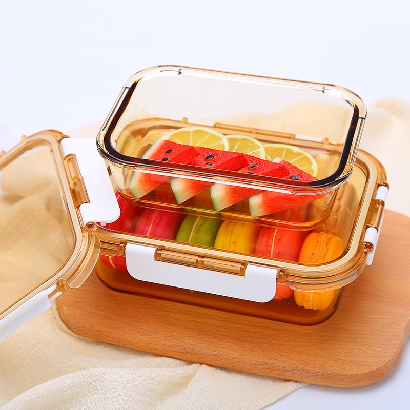 Thicken High Borosilicate Glass Lunch Box Microwave Heating Crisper Glass Rectangle Food Storage Box Bento Box