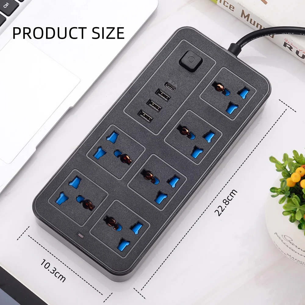 Strømuttak med flere tilkoblinger universalplugg eu usa uk stikkontakt strømskinne ac type c usb-port lade stikkontakt med 1.8m skjøteledninger