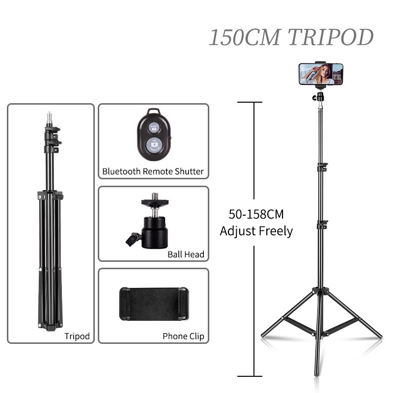 Treppiede SH Selfie 1/4 treppiede in alluminio con testa a vite per supporto per telefono fotocamera digitale con telecomando compatibile con Bluetooth: 58-150CM