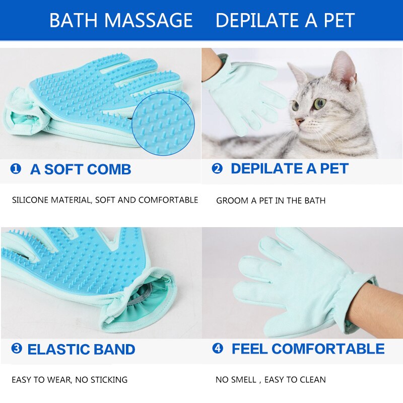 Guante de cepillo para mascotas, cepillo elástico suave de silicona para masaje, cepillo removedor de pelo para gatos, cepillo eficiente para perros, suministros de limpieza