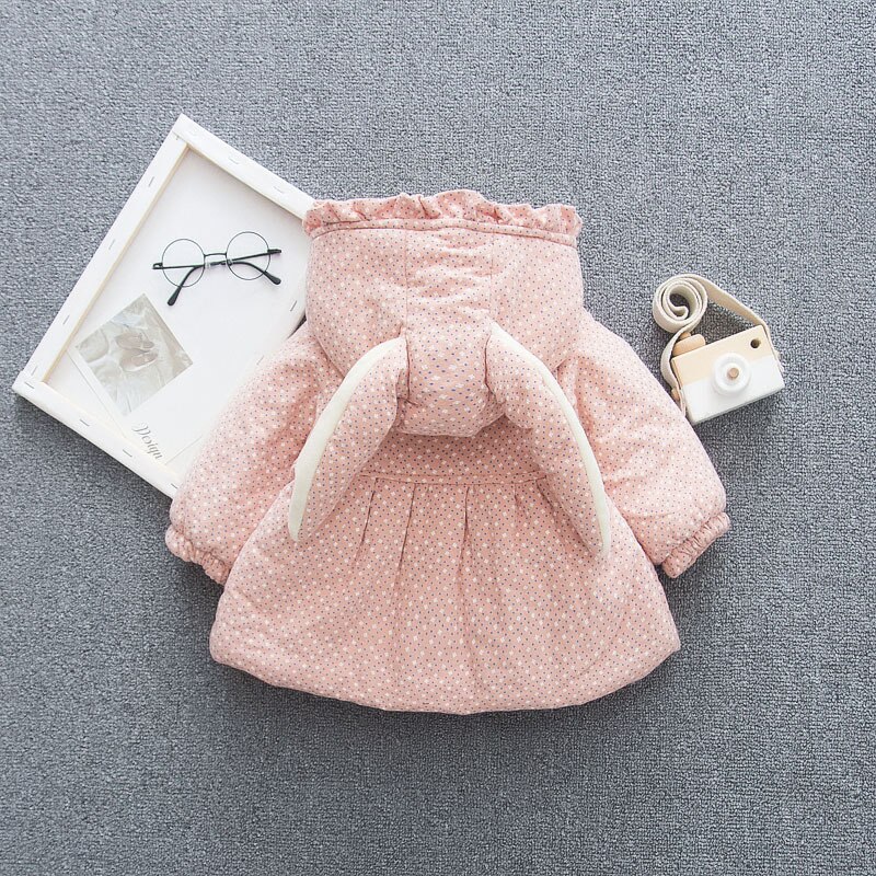 Abrigo con capucha de dibujos animados para niña con bolsa de amor, abrigo grueso de invierno para niños que mantienen el calor, Chaqueta de algodón para otoño para niñas