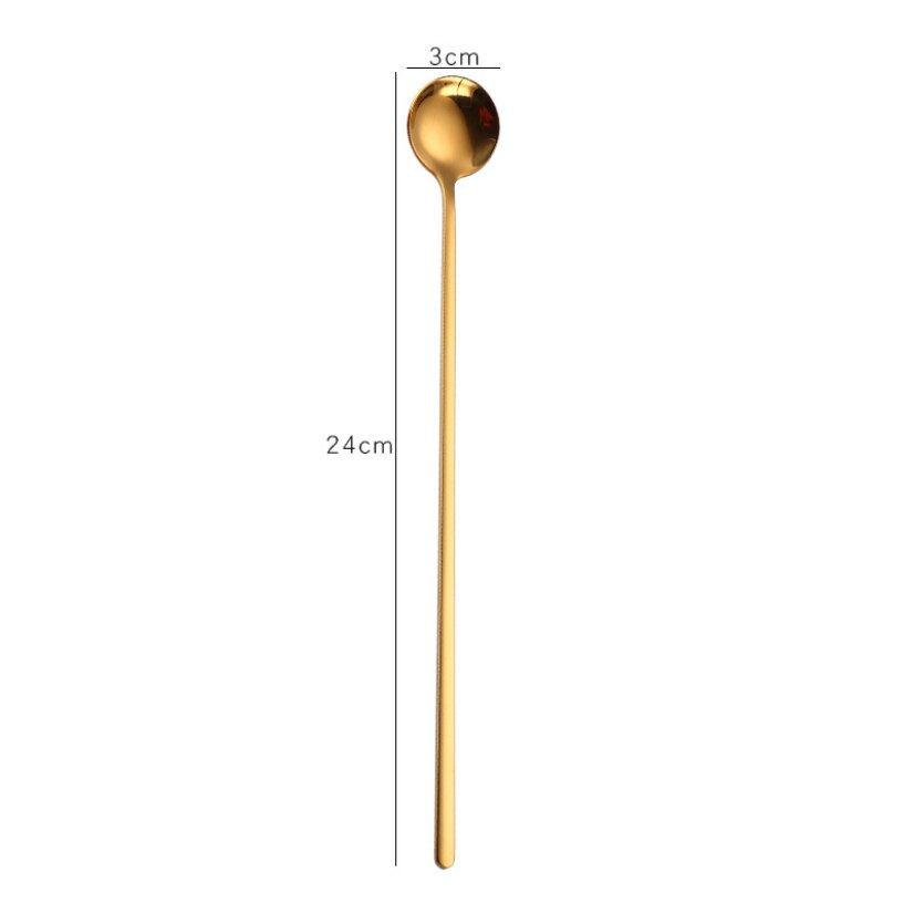 Coffee Tea Stirring Spoon Stainless Steel Dessert Bar Spoon Long Handle Milk Ice Cream Spoon Golden Tableware Household Utensils