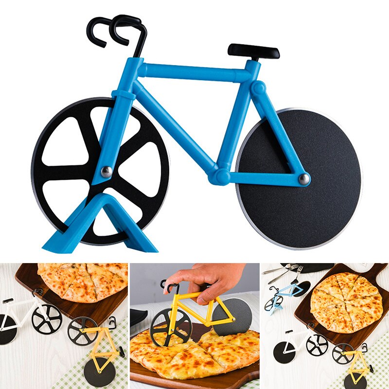 Recém aço inoxidável bicicleta ralador pizza corte cortador de pizza roda com titular profissional ajuda cozinha