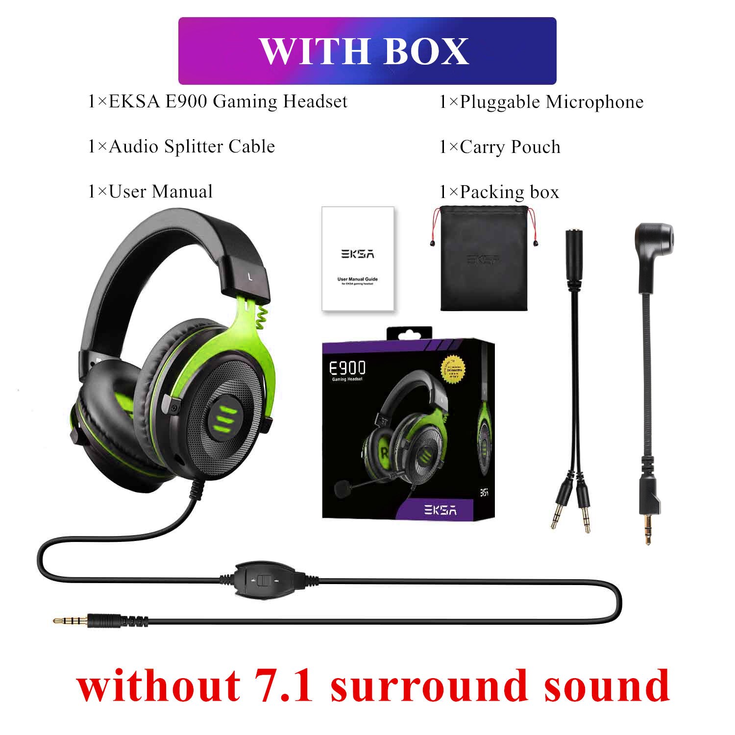 EKSA Gaming Headset Gamer E900/E900 Pro 7.1 Surround Wired Gaming Headphones with Microphone For PC/PS4/PS5/Xbox one/Switch: E900 Green with Box