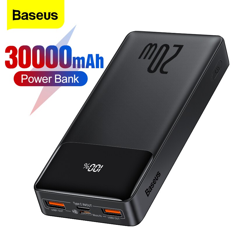 Baseus-batería externa portátil de 30000mAh, Powerbank para teléfono Xiaomi mi, 30000