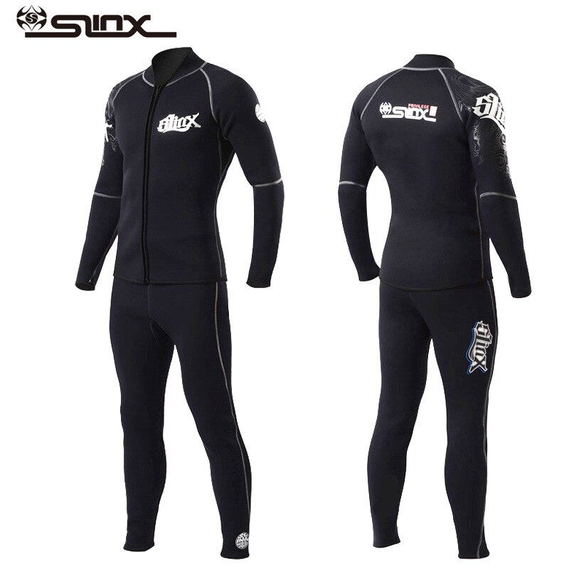 Men's Women's 3mm Neoprene Wetsuits Shirt and Pants, Two Piece Long Sleeve Full Wetsuit Top Bottoms Front Zipper Dive Suit