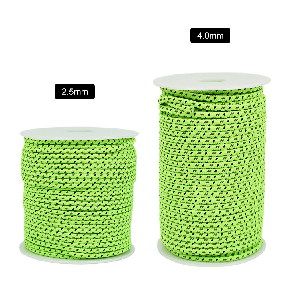 50m reflekterende tau paracord 2.5/4mm diameter reflekterende streng vindtett telttau til campingtelt fortelt utendørs utstyrssnor