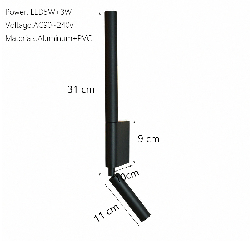 Lámpara Led nórdica para mesita de noche, candelabro de pared minimalista escandinavo para Hotel, sala de estudio, lámpara de lectura, luces giratorias montadas en la pared, blanco: Blanco natural (3.500-5.500 K) / Negro