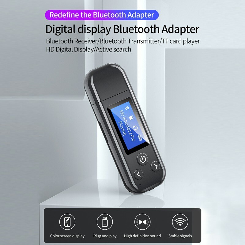 Usb Bluetooth 5.0 Ontvanger Tv Draadloze Adapter Zender Receptor Audio Voor Auto Pc Lcd 3.5Mm Aux Ondersteuning Geheugenkaart