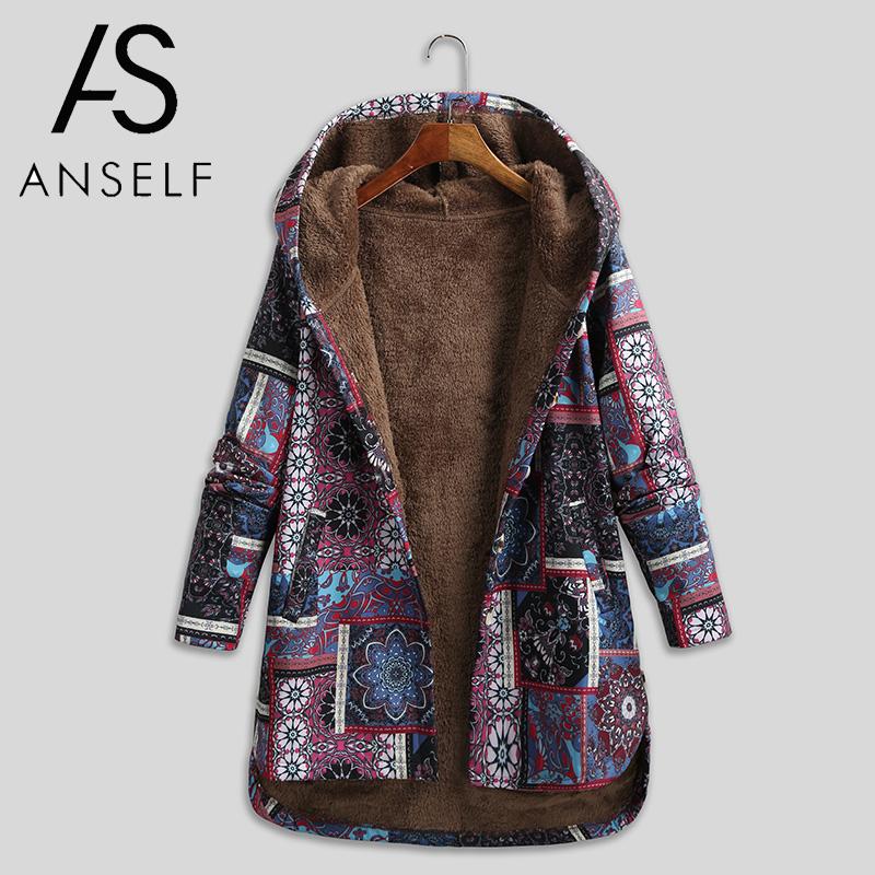 5xl plus size parkaer kvinner vintage løs hettefrakk med blomstertrykt fleeceknappet vinter varm parka langfrakk yttertøy